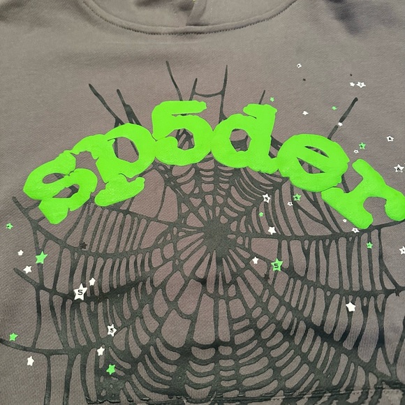 Sp5der Spider Hoodie Grey Green Small Men’s Young Thug Slime Green - Picture 3 of 4